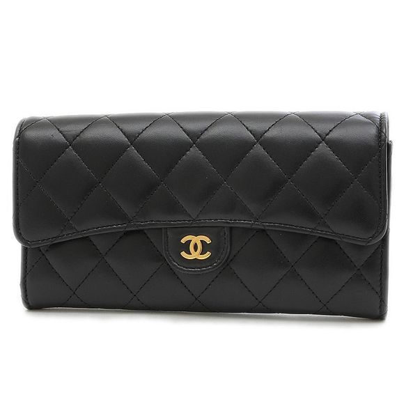 Chanel Matelasse Lambskin Black Long Wallet Handbag - Picture 1 of 7
